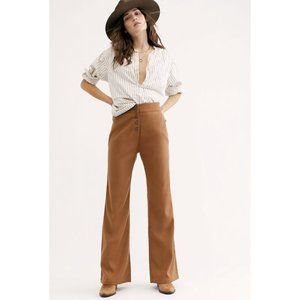 Free People Winston White Harlow Flare Pants Rust Brown NEW